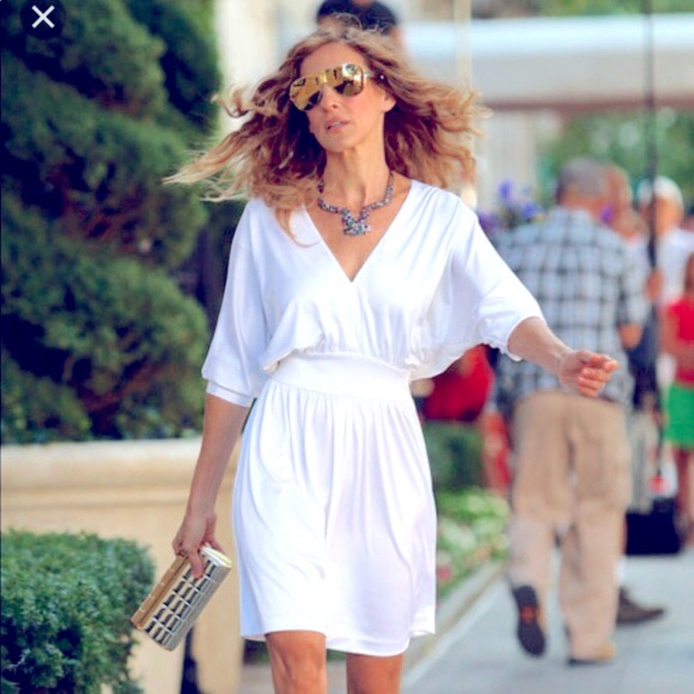 Halston Heritage white dress from Sex and the City 2 movie